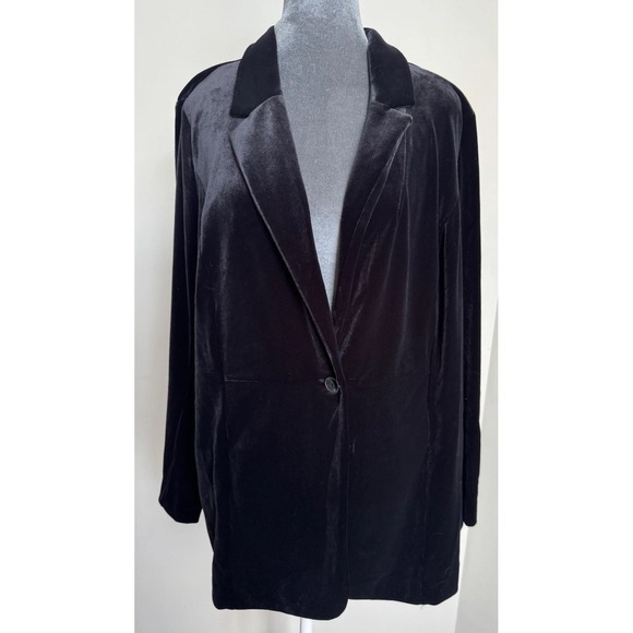 J JILL WEAREVER Jackets & Blazers - J Jill Wearever Black Velvet Knit Blazer L Classic Whimsigoth Old Money Glam